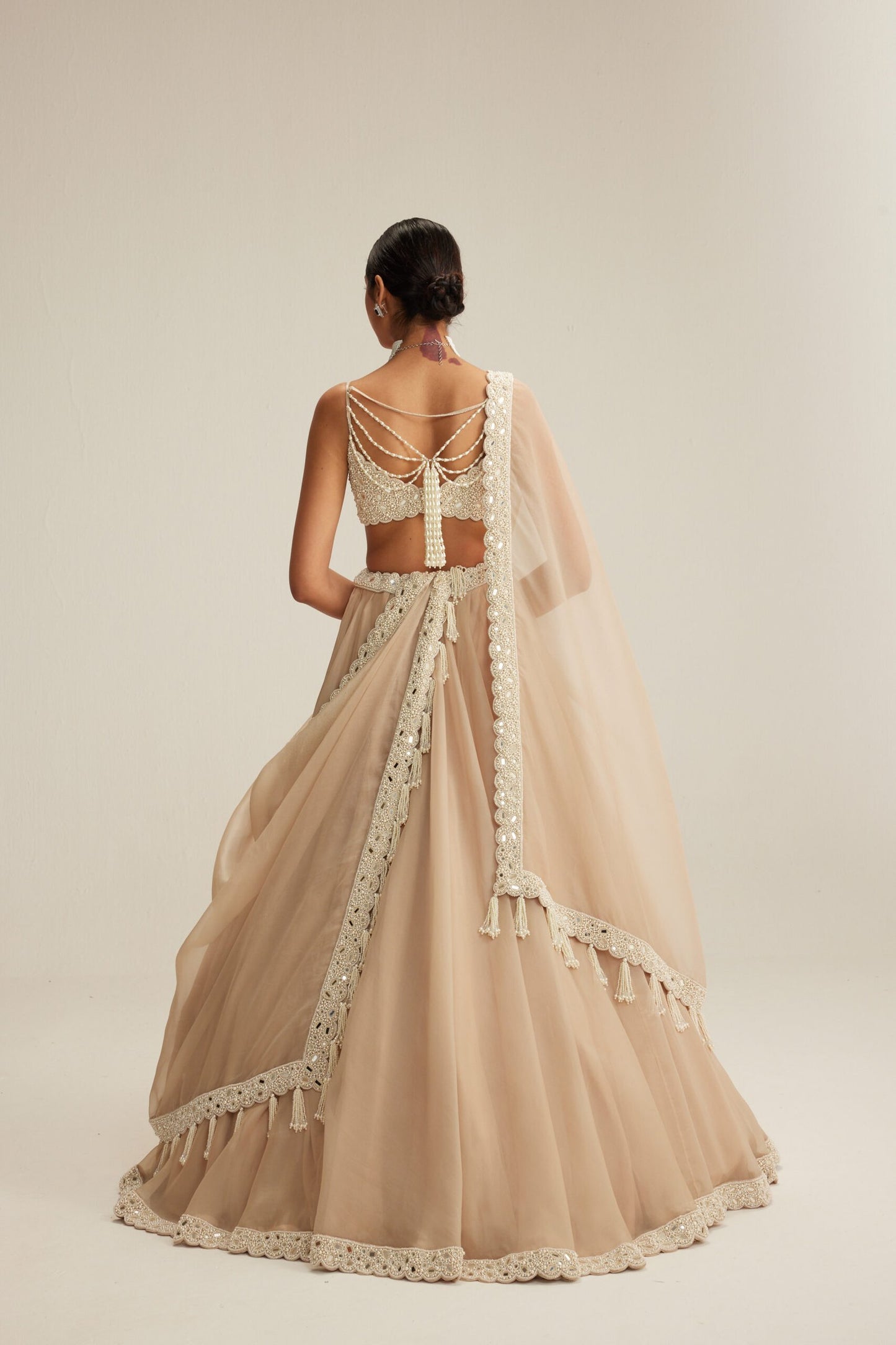 Light Beige Organza Lehenga Set
