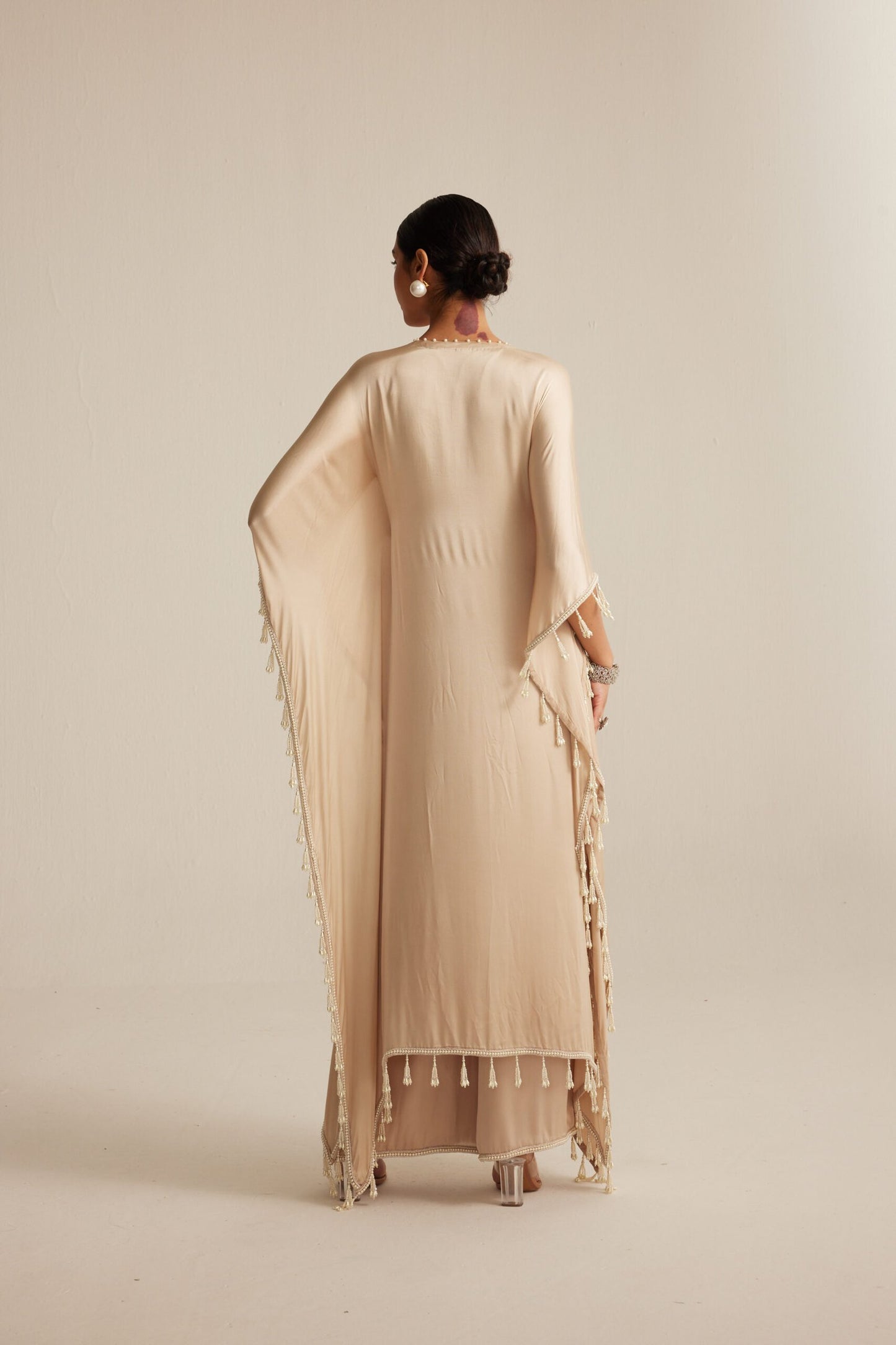 Light Beige Satin Kaftaan set