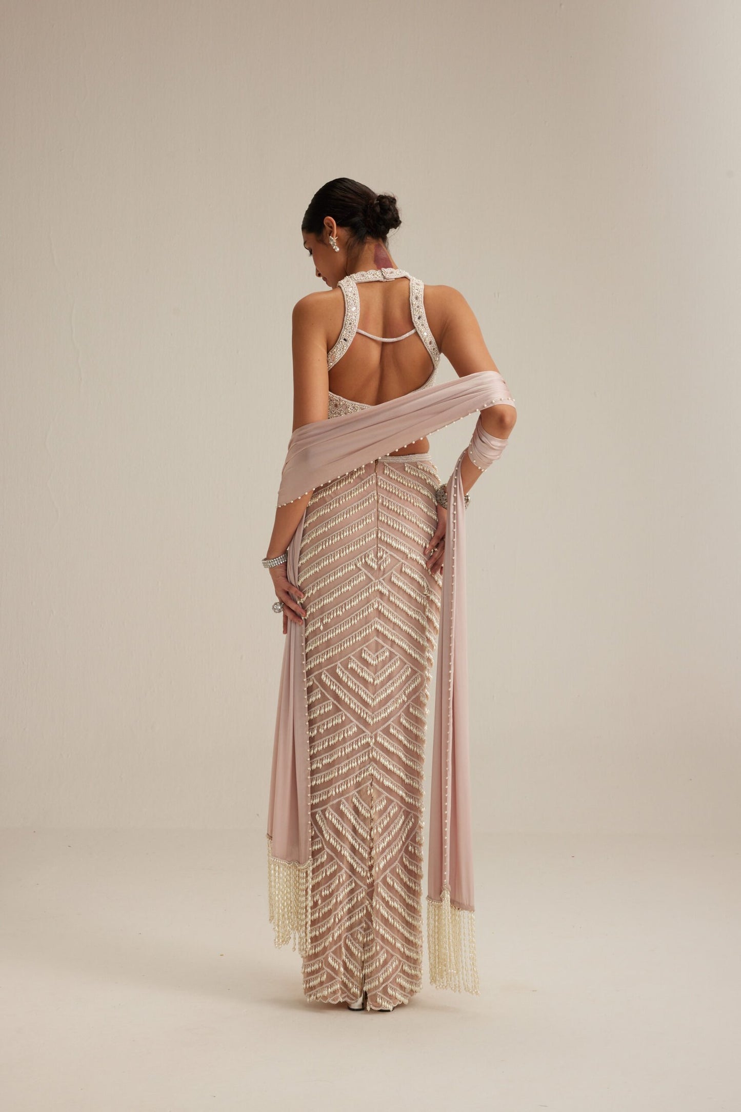 Ash Pink Pearl Drop Pencil Skirt Set