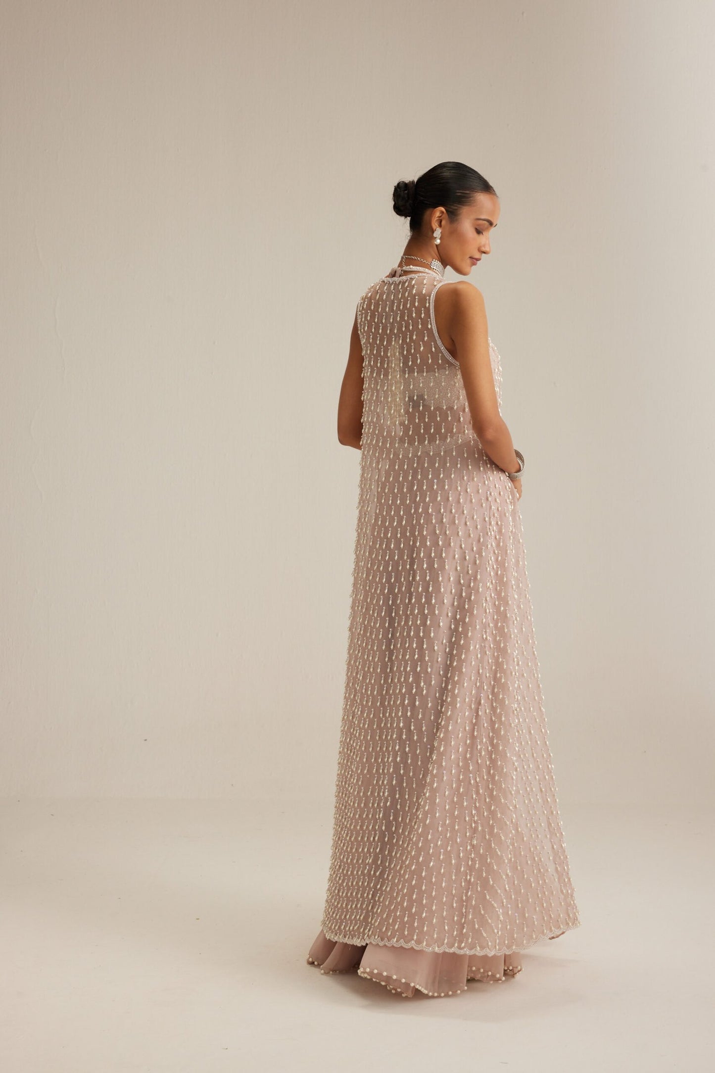 Ash Pink Pearl Drop Jacket Skirt Set