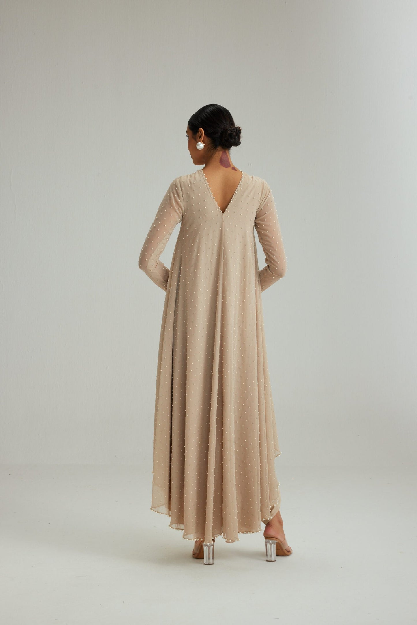 Light Beige Pearl Scattered Dhoti Kurta set