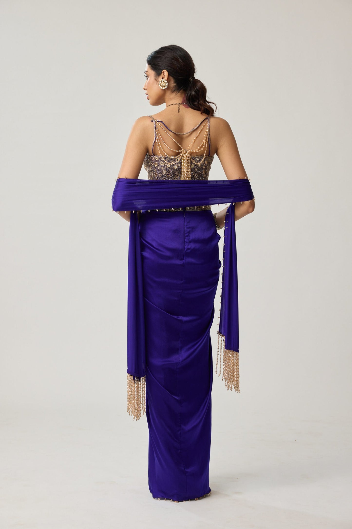 Persian Blue Mirror Corset Satin draped skirt Set