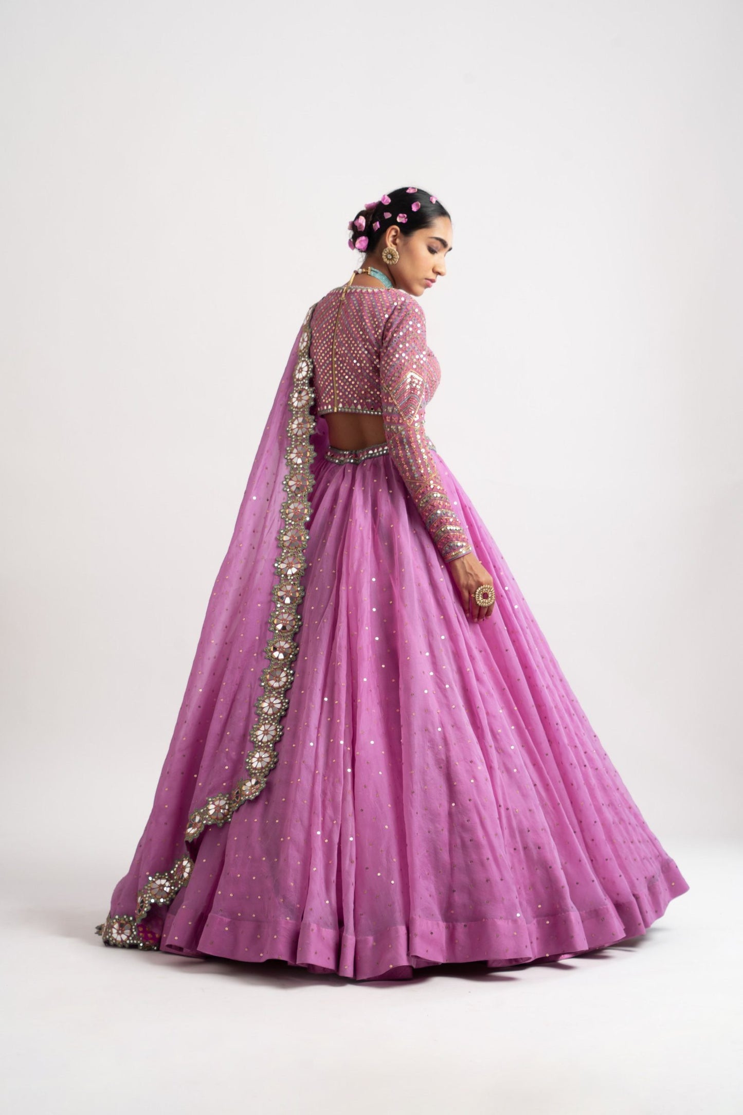 Dark Blush Silk Organza Lehenga Set