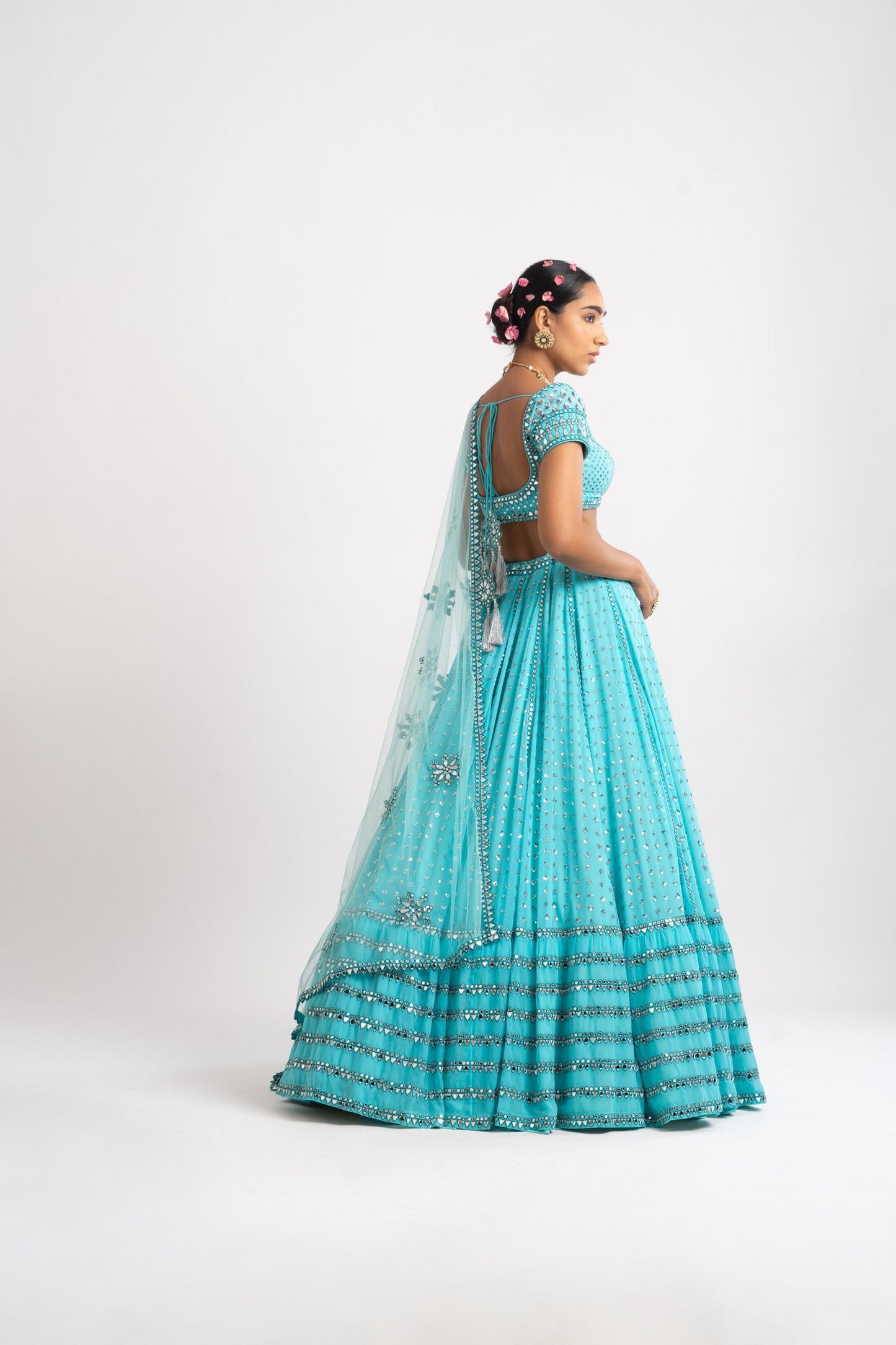 Mint Blue Single Tier Lehenga Set
