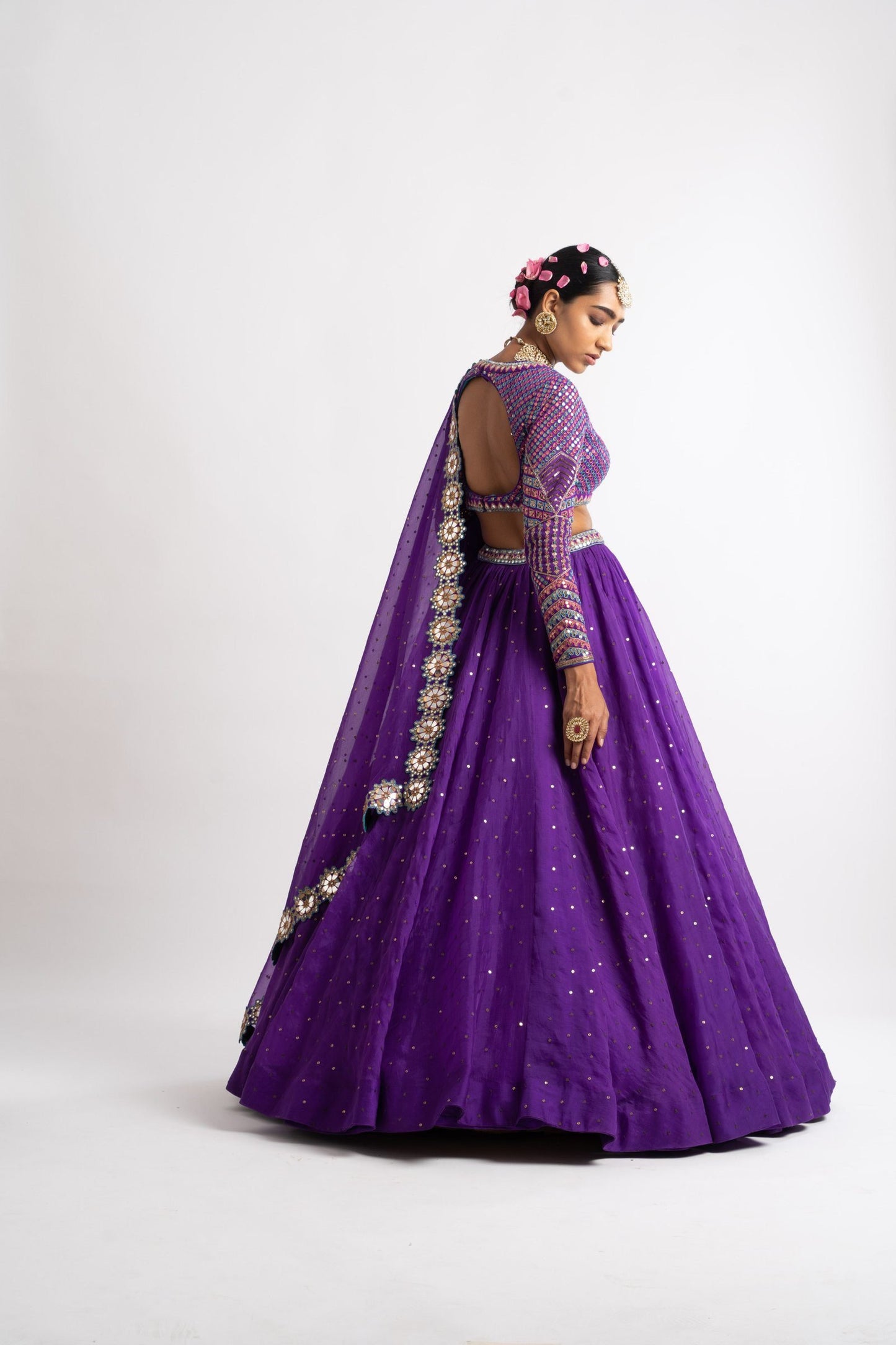 Purple Silk Organza Lehenga Set