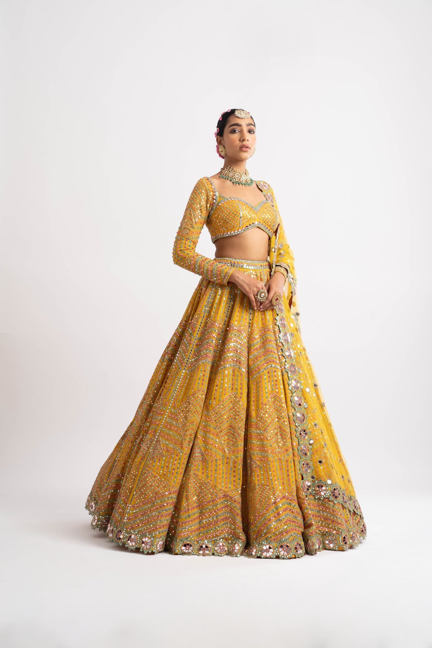Yellow Heavy Multi Color Lehenga Set