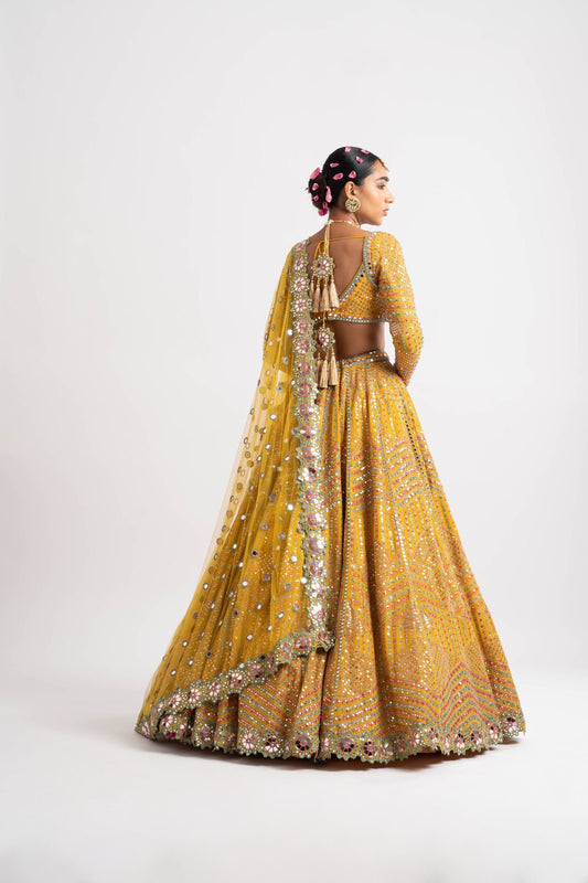 Yellow Heavy Multi Color Lehenga Set