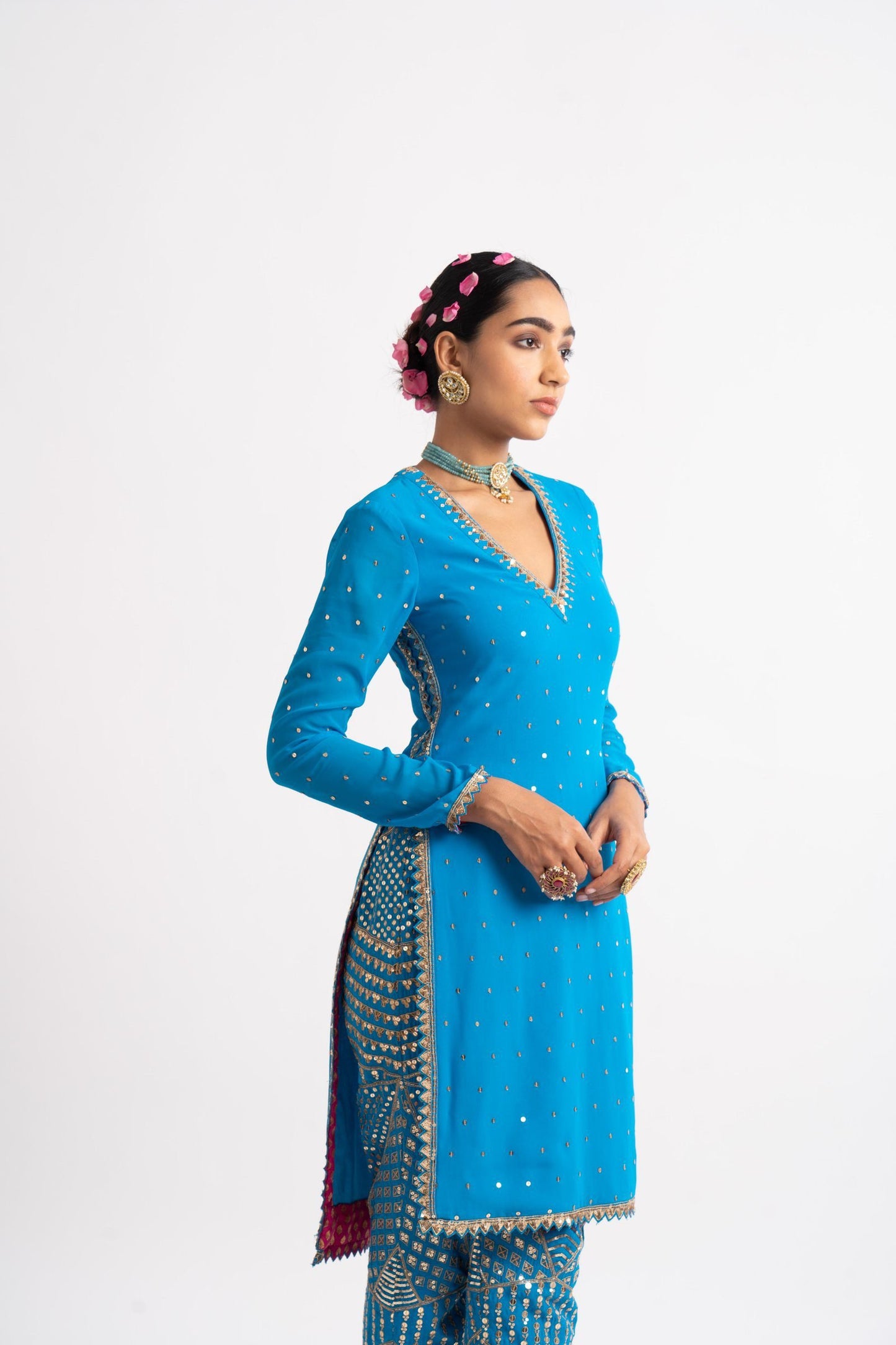 Firozi V Neck Multi Geo Pant Kurta Set