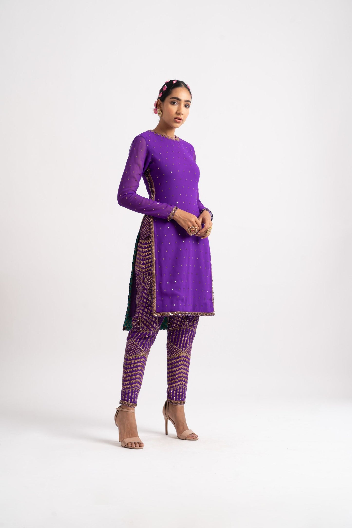 Purple Round Neck Multi Geo Pant Kurta Set