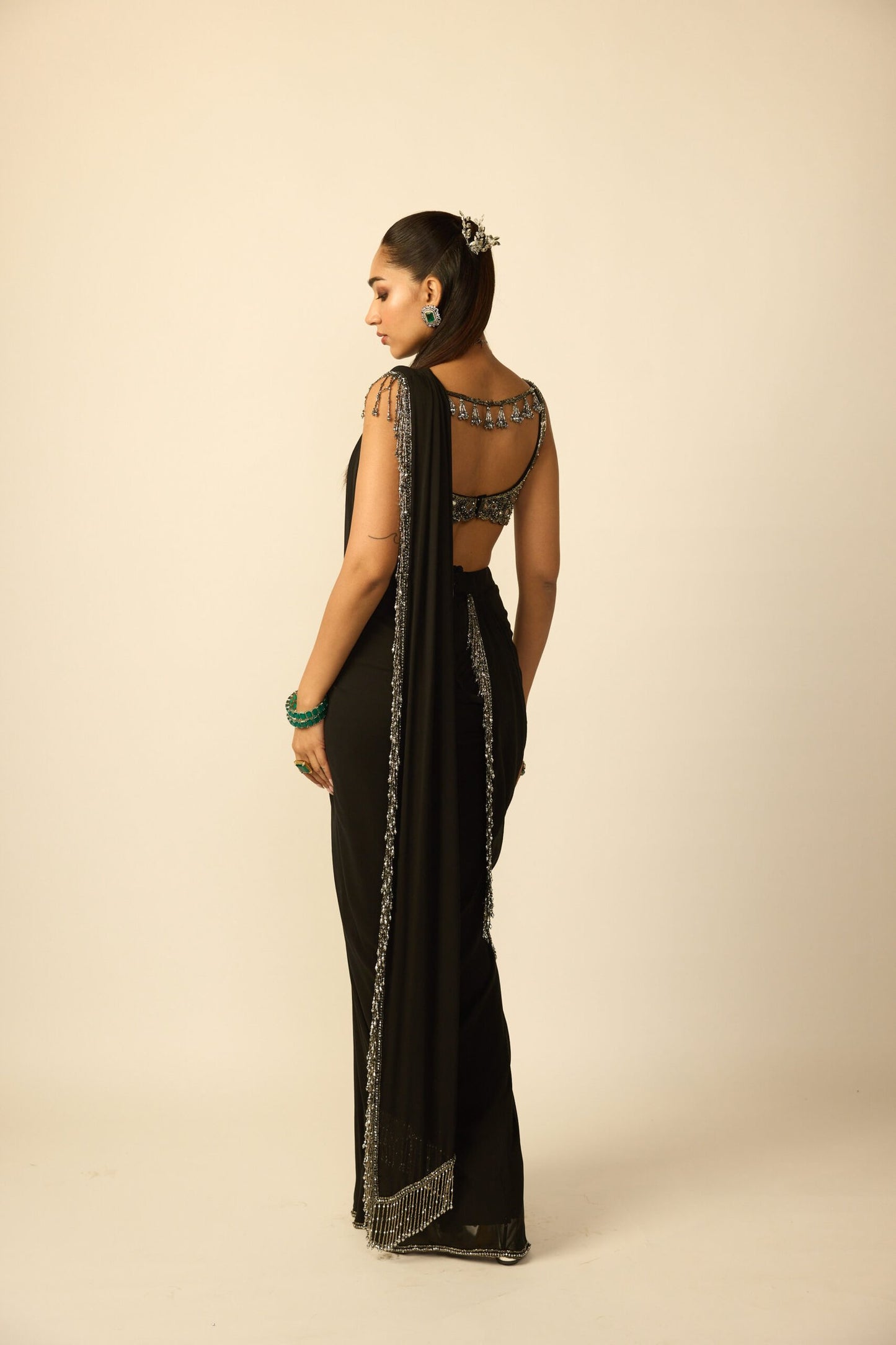 Black Georgette Tassel Saree
