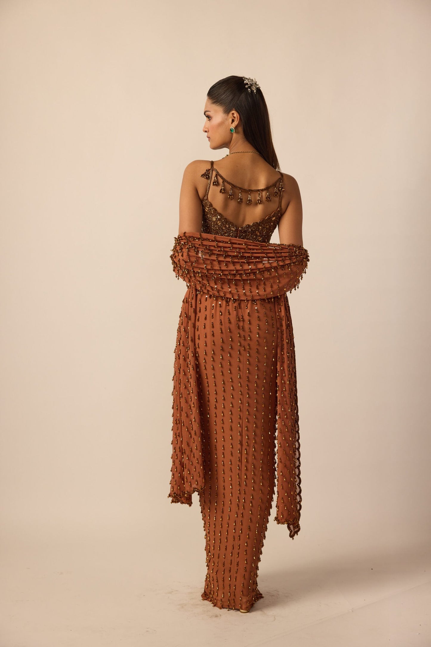 Metallic Copper Single Drop Skirt Set