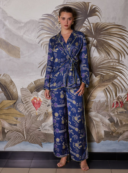 Nyx Cupro Printed Navy Co-ord Set