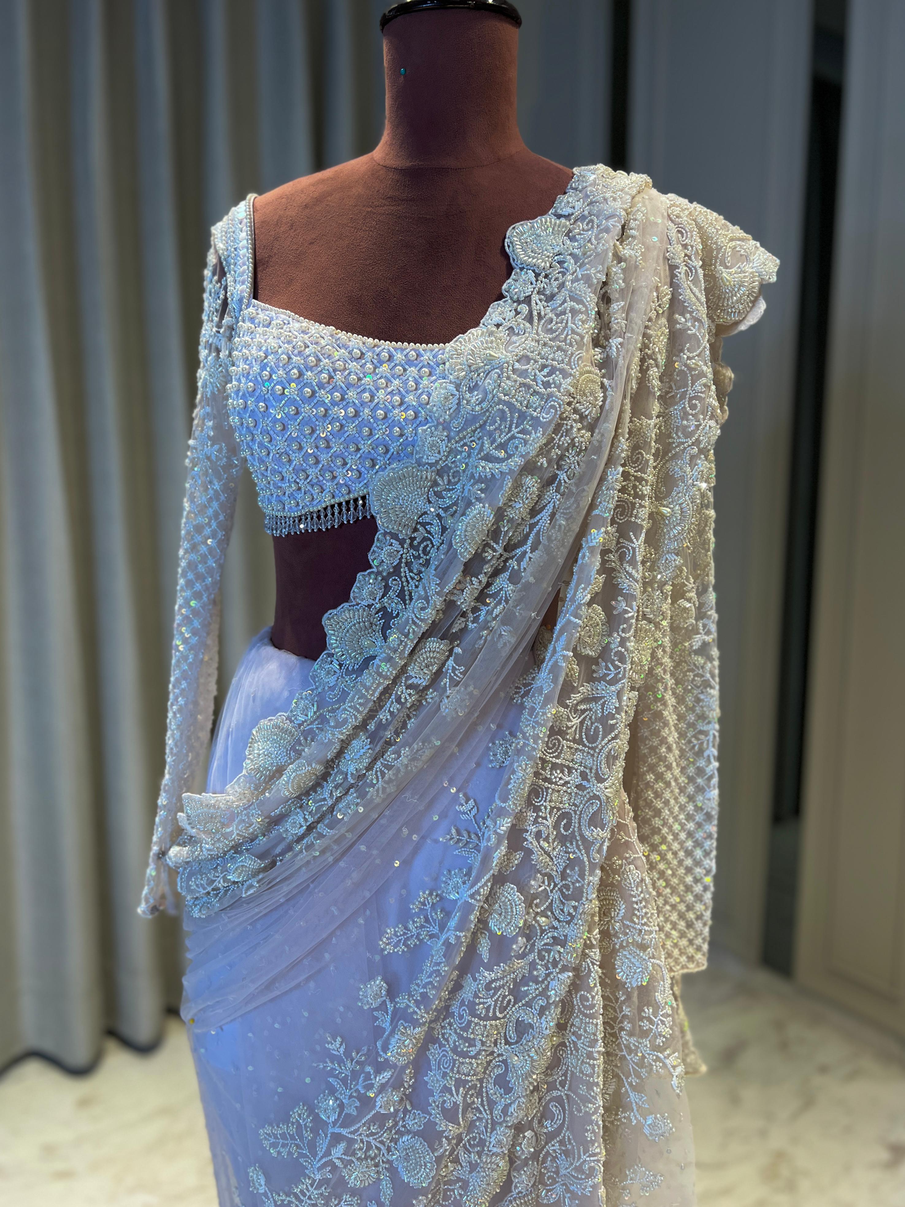 Off-White Shimmer Saree