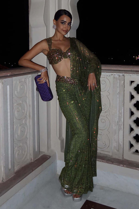 Arushi Mehra in Eman Draped Skirt Saree Set