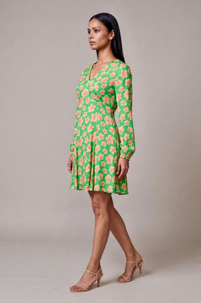 Green Passion Flower Skater Dress