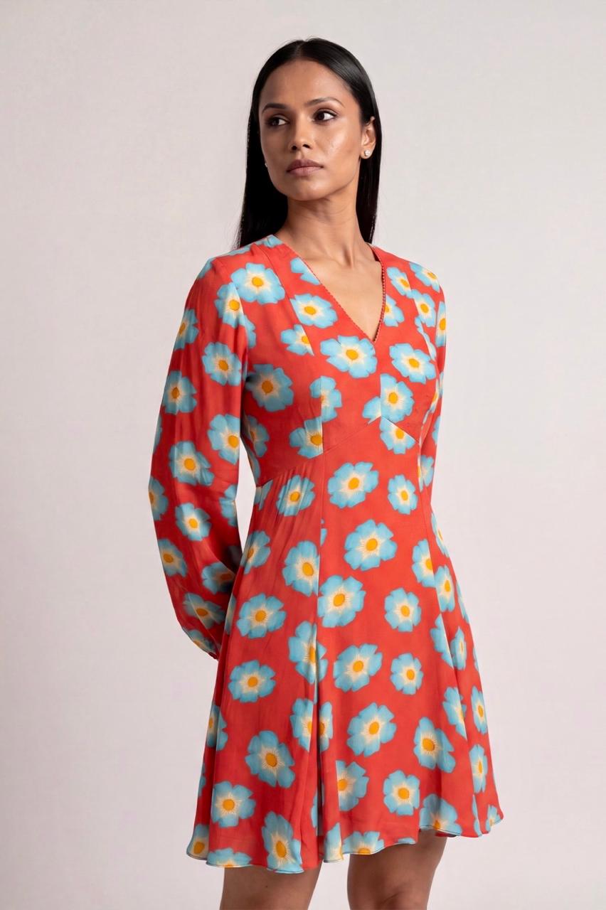 Red Crazy Daisy Skater Dress
