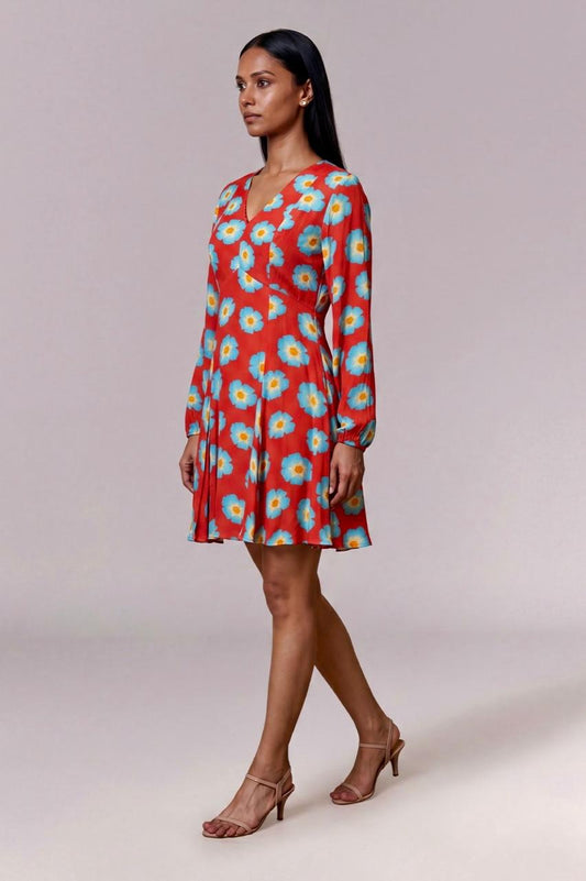Red Crazy Daisy Skater Dress