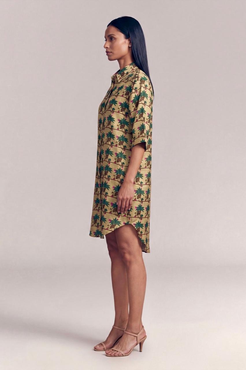 Tan Birds of Paradise Long Shirt