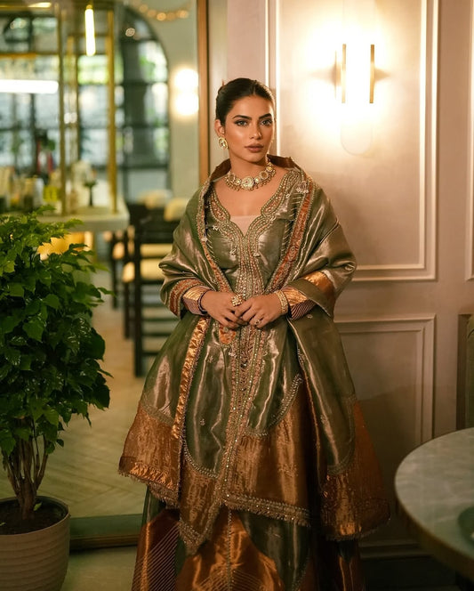 Nagma Mirajkar in our Emerald Green tissue Anarkali with dupatta