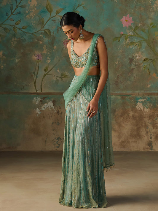 Opaline Turquoise Saree Set