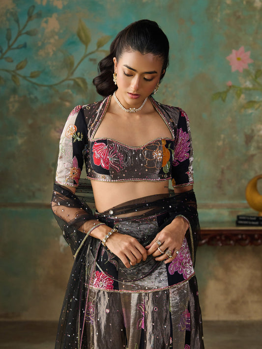 Floréa Black Tissue Saree Set