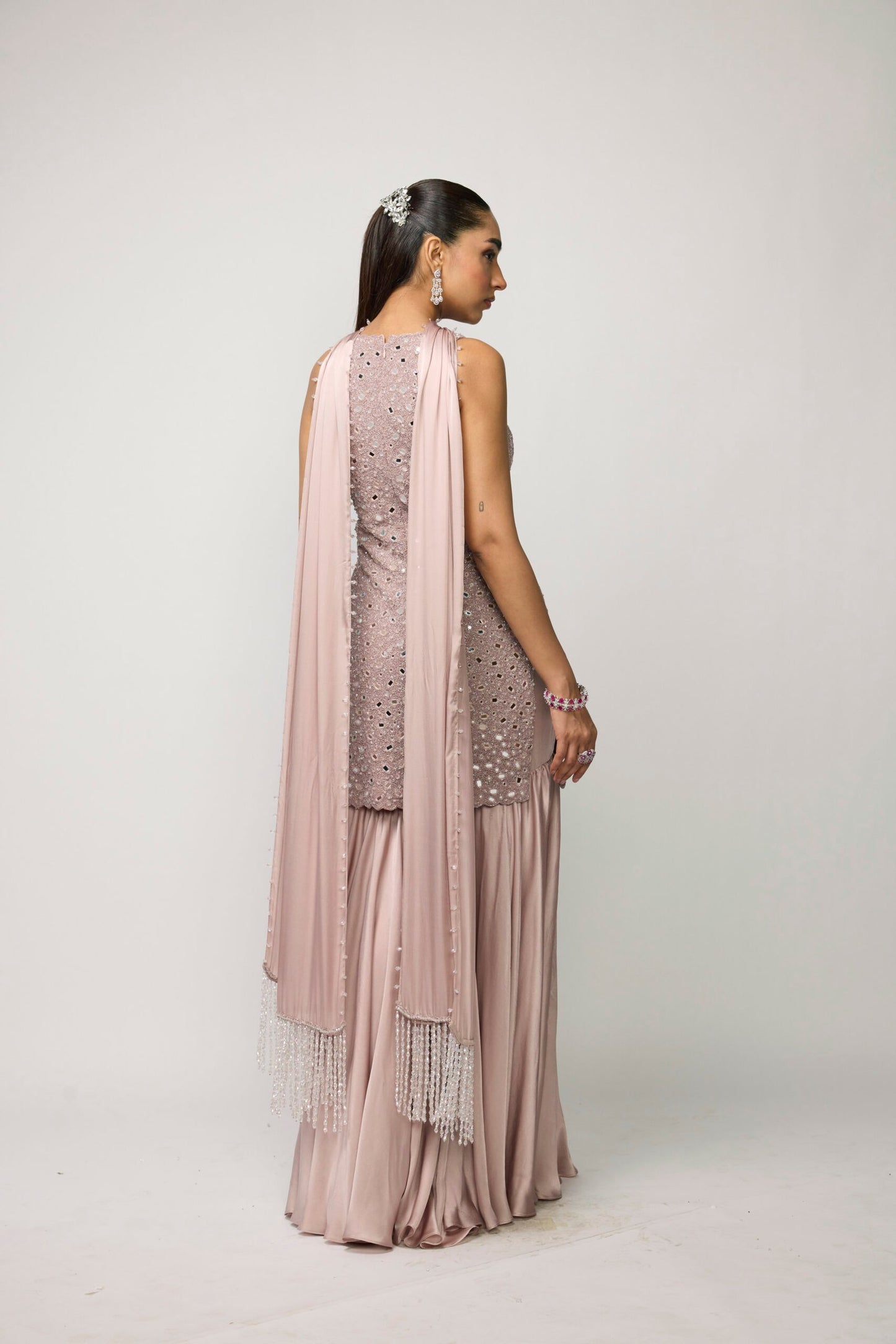 Ash Pink Satin Sharara Set
