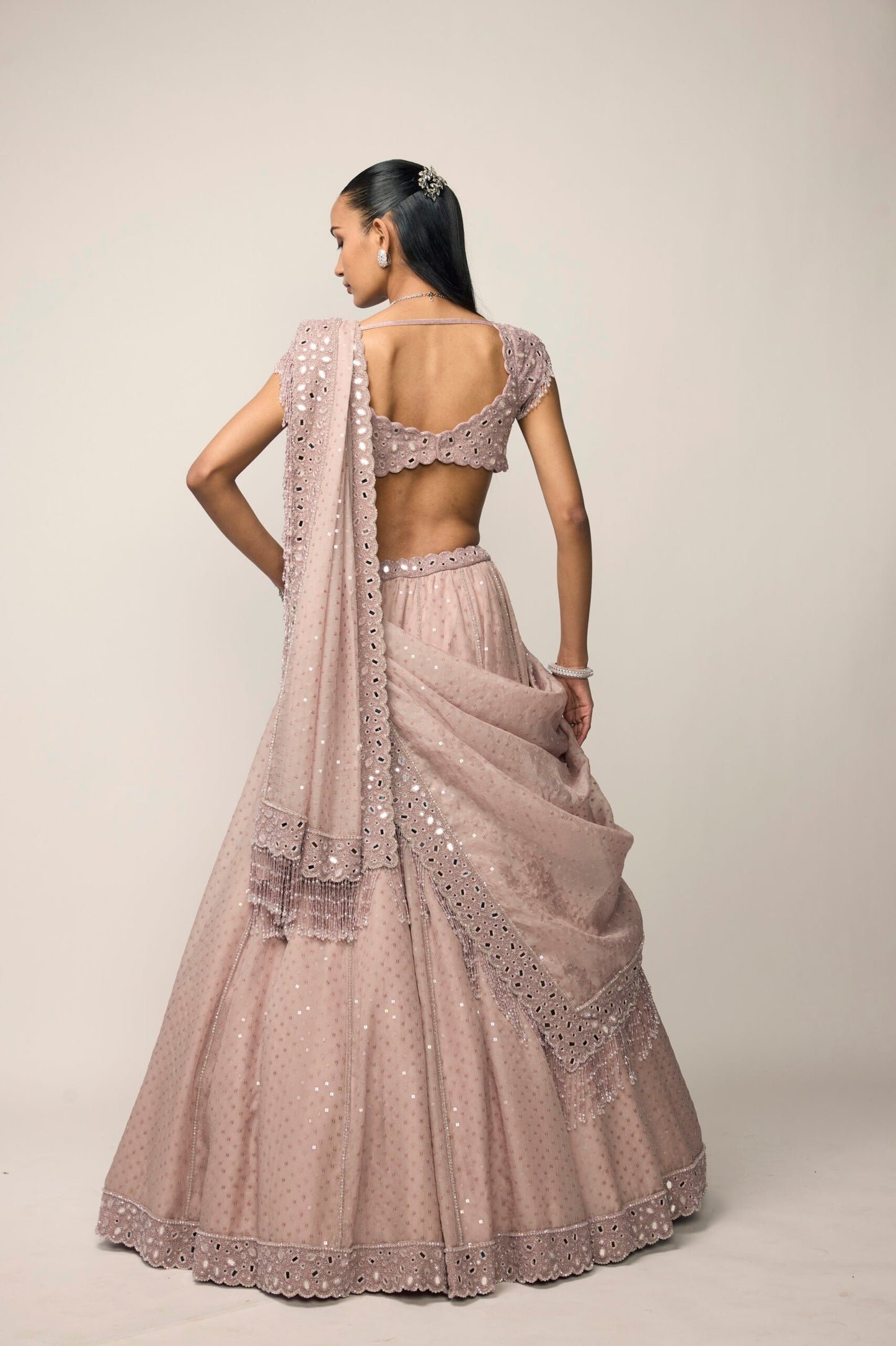 Ash Pink Sequins Embroidered Lehenga Set