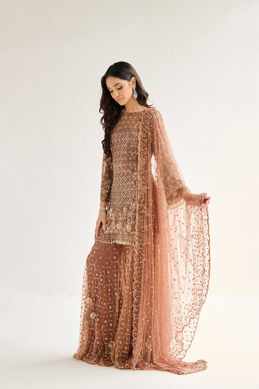 BROWN SHARARA SUIT
