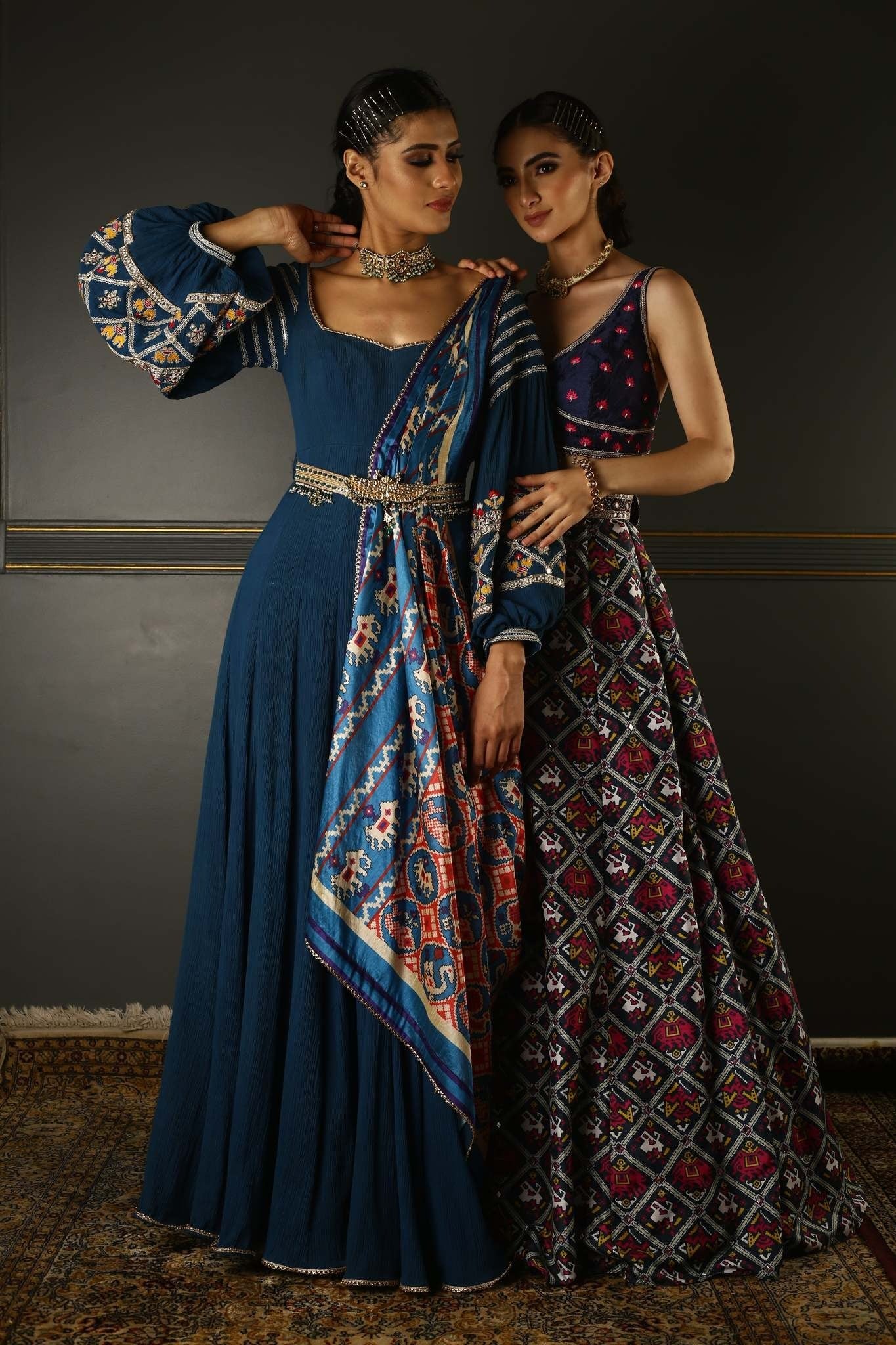 Women's Prussian Blue Embroidered Anarkali Set
