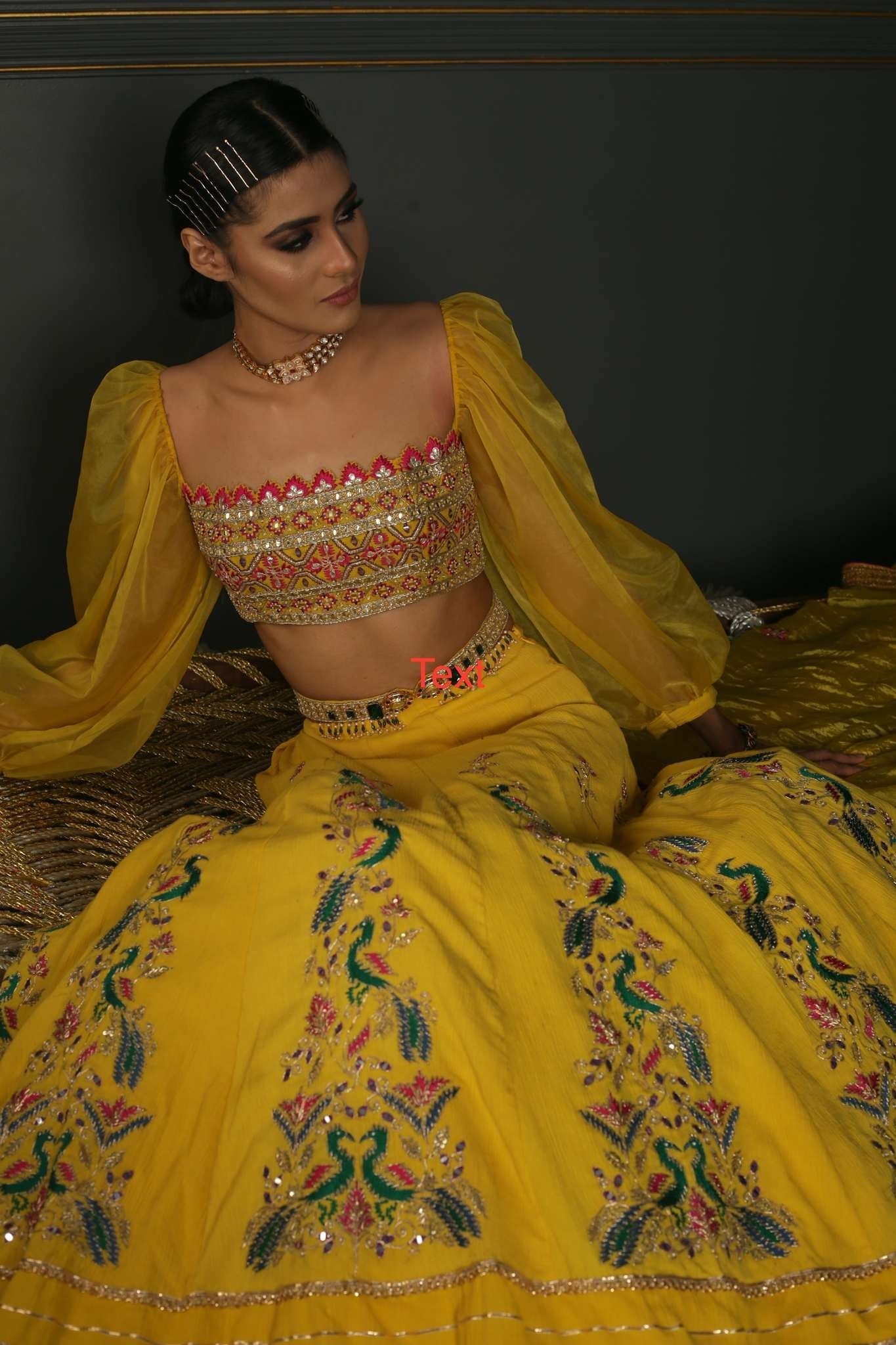 Yellow Embroidered Georgette Lehenga Set