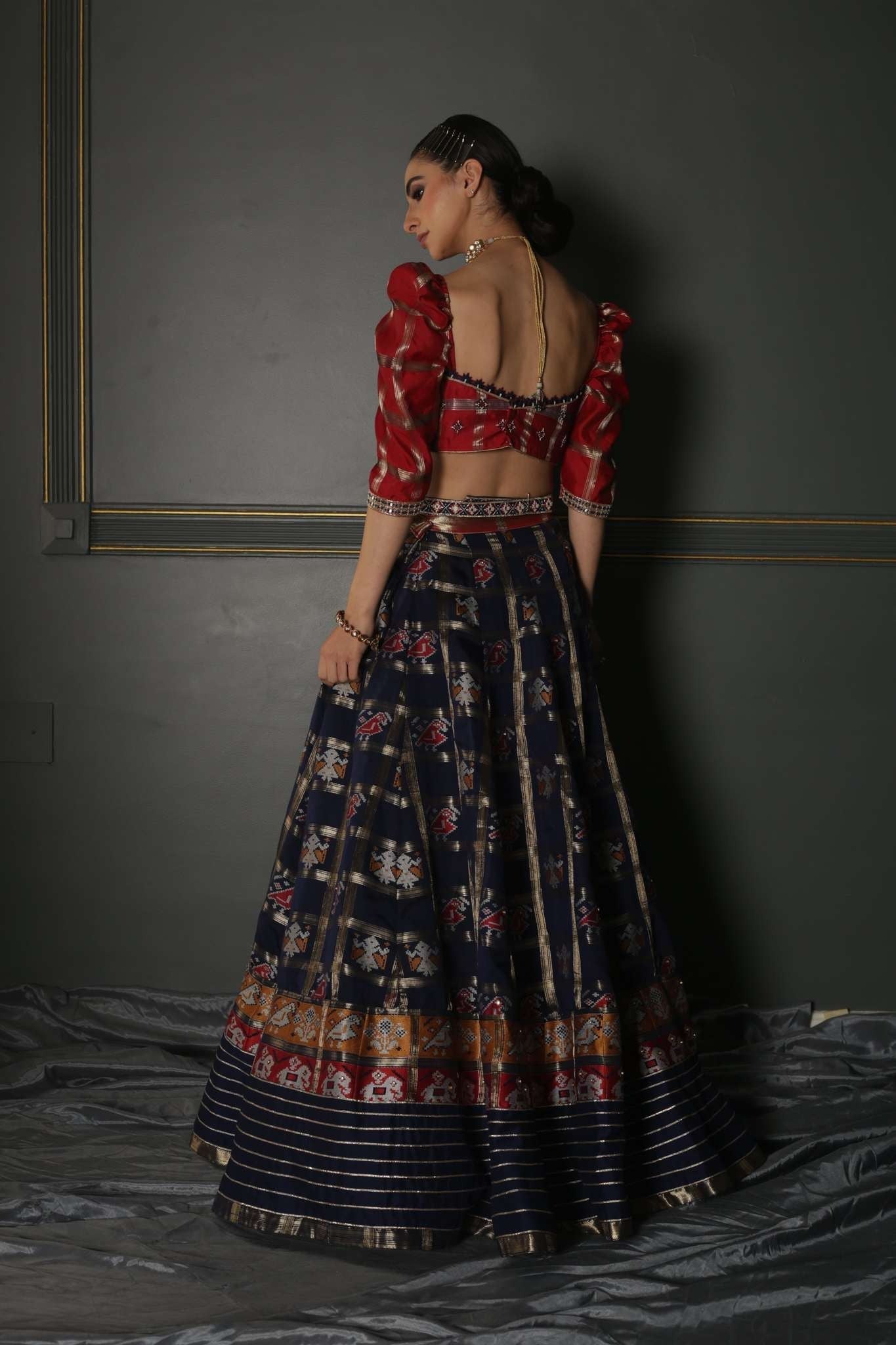 Midnight Blue woven Patola Lehenga Set