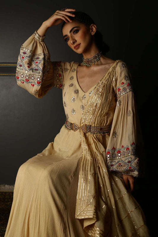 Cream Embroidered Georgette Anarkali Set