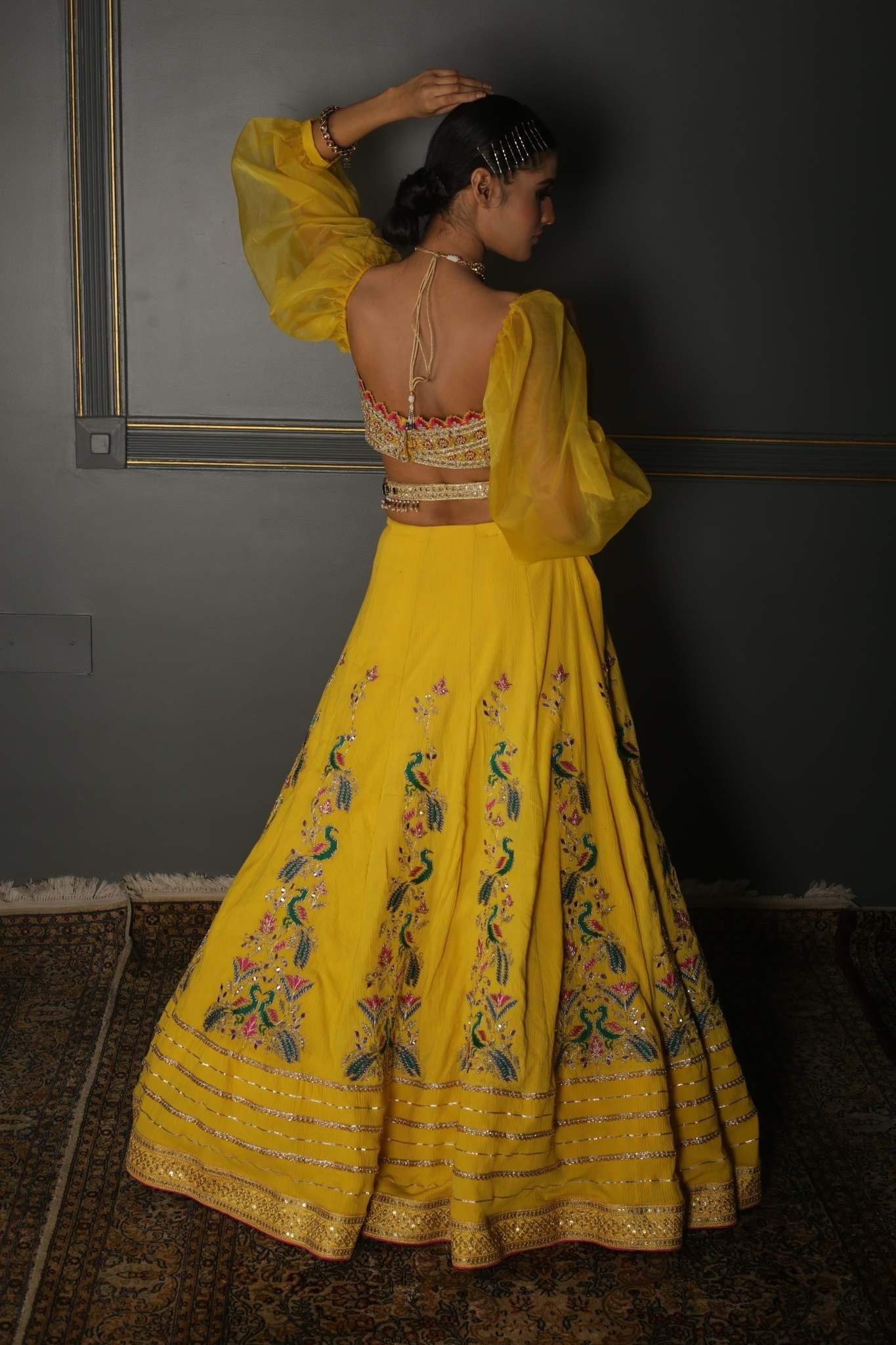 Yellow Embroidered Georgette Lehenga Set
