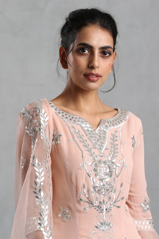Peach Pink Embroidered Sharara Set