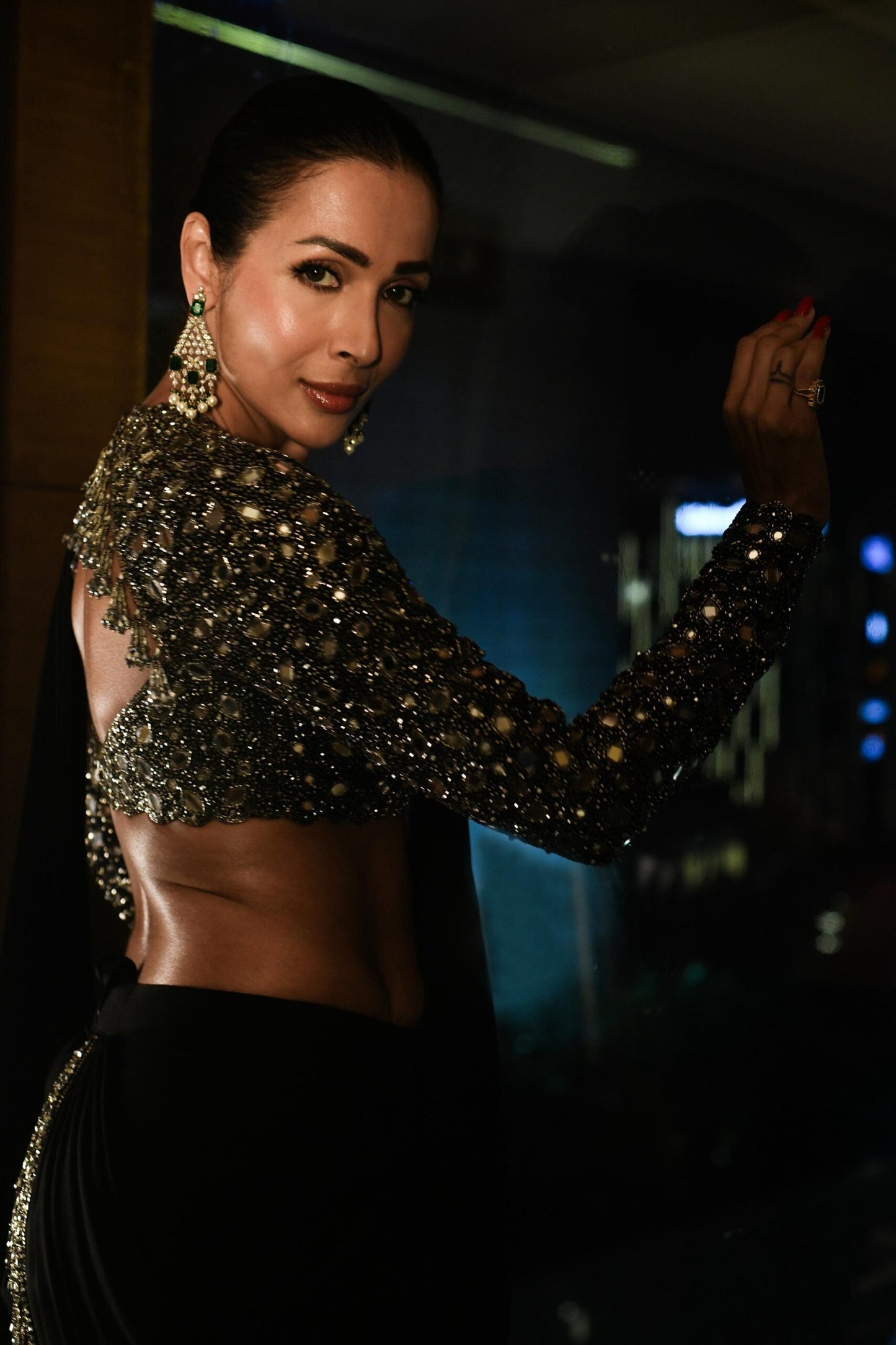 MALAIKA ARORA in Black Georgette Tassel Saree