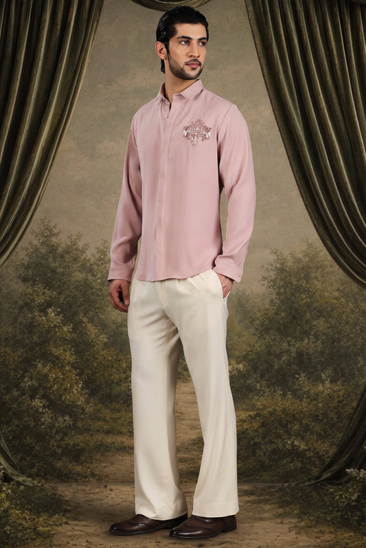 Blush Pink Crest Embellished Shirt