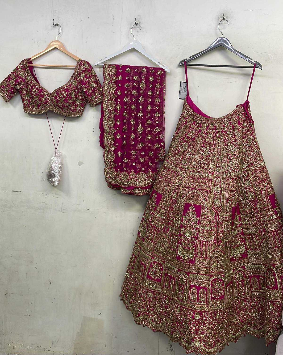 Rani Pink Raw Silk Zari Hand & Machine Embroidered Lehenga Set