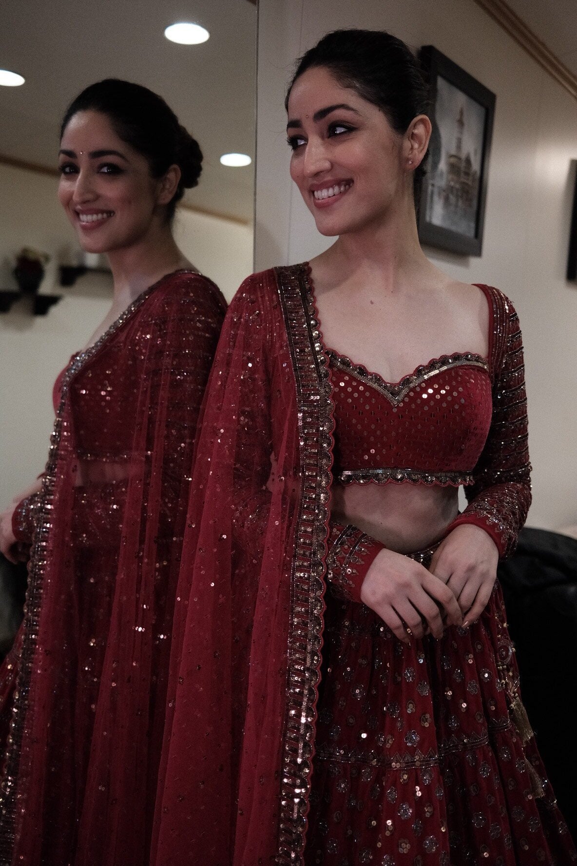 YAMI GAUTAM In Mahnoor Red Floral Lehenga Set