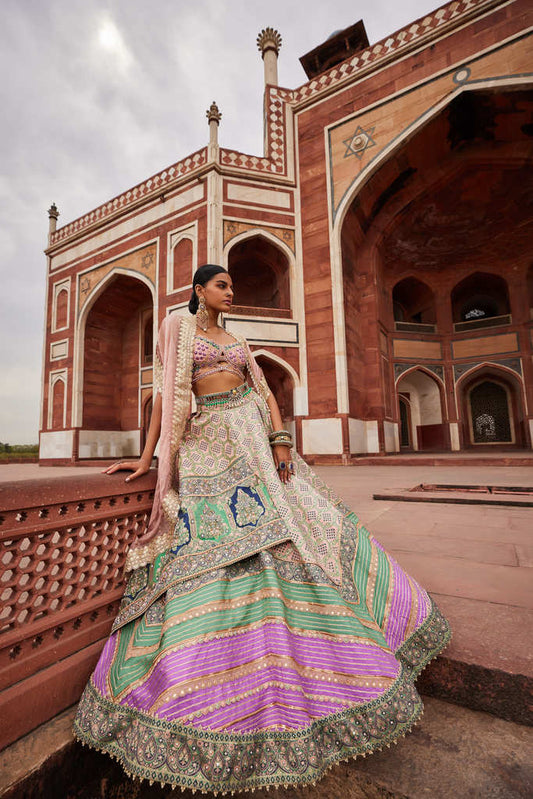 Powder Pink Bandhani Banarasi Lehenga