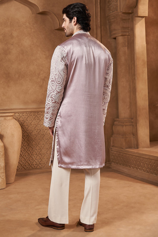 Light Grey Chanderi Paisley Kurta Set