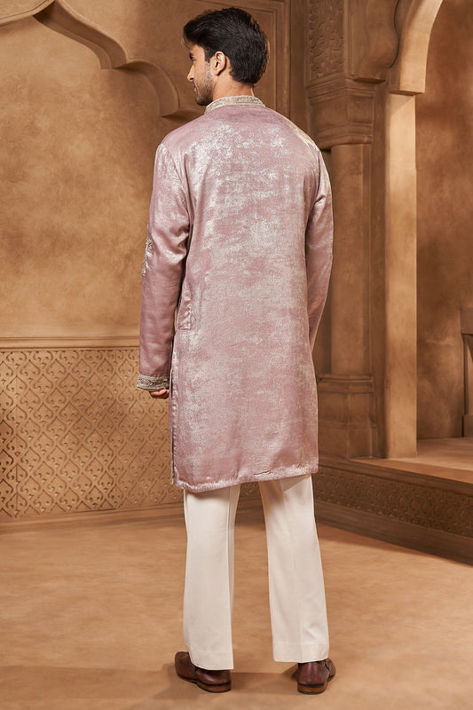 Mauve Tissue Resham Yoke Kurta Set