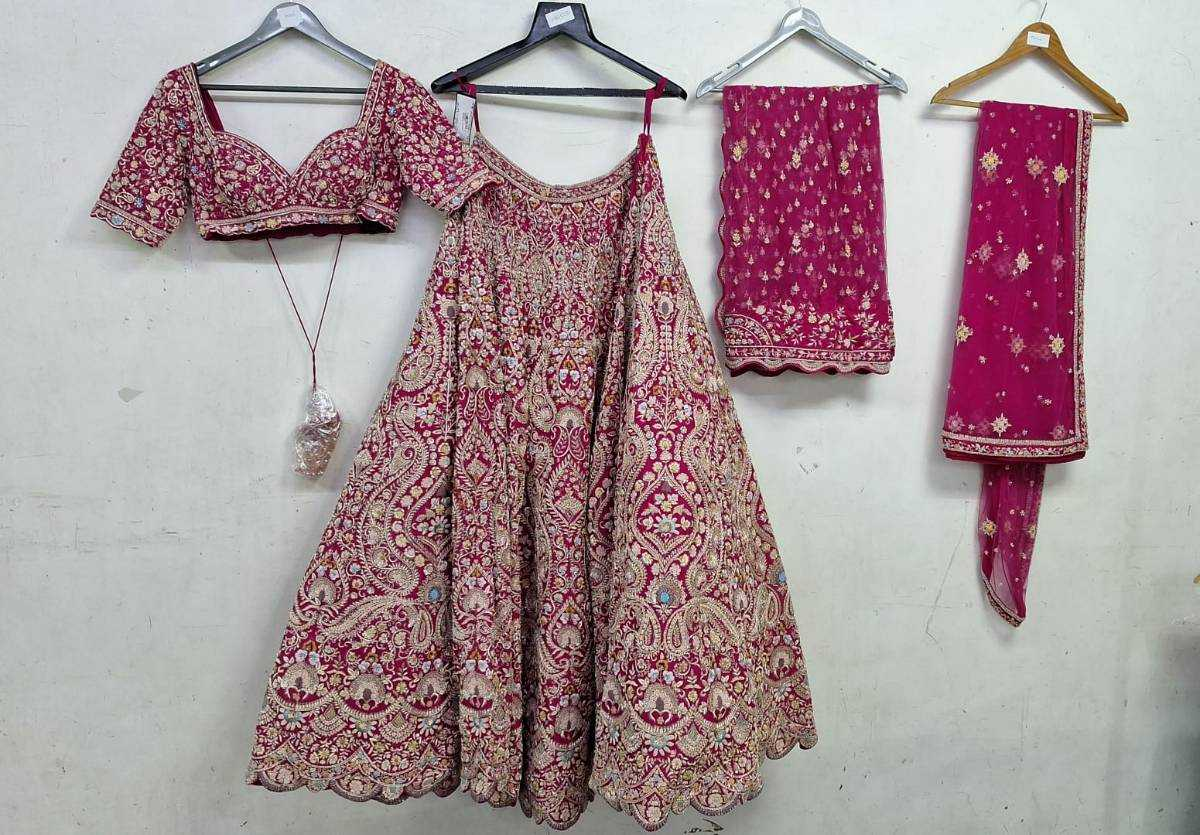Rani Pink Raw Silk Zari Hand & Machine Embroidered Lehenga Set