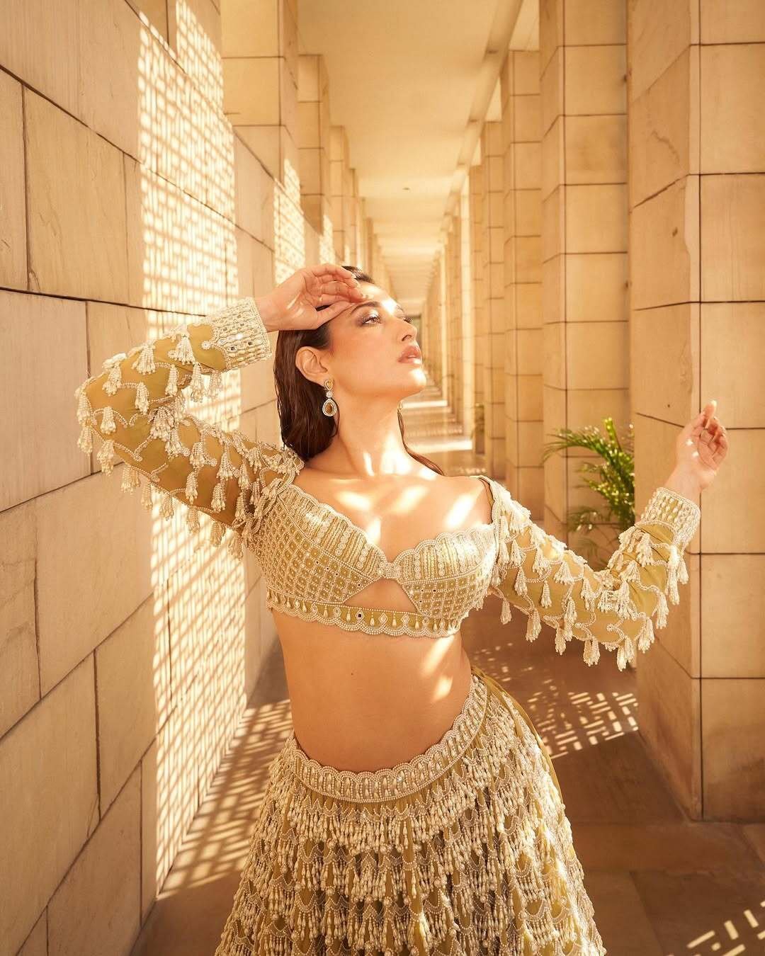 Fern Green Chandelier Pearl Drop Lehenga set (TAMANNAAH BHATIA)