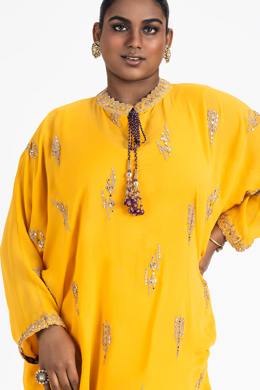 YELLOW GEORGETTE TUNIC WITH SALWAR SET