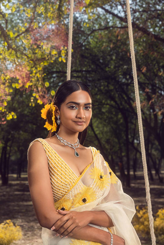 Sunflower Off White Organza Saree
