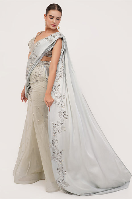 RUSSIAN EMERALD DRAPED LEHENGA