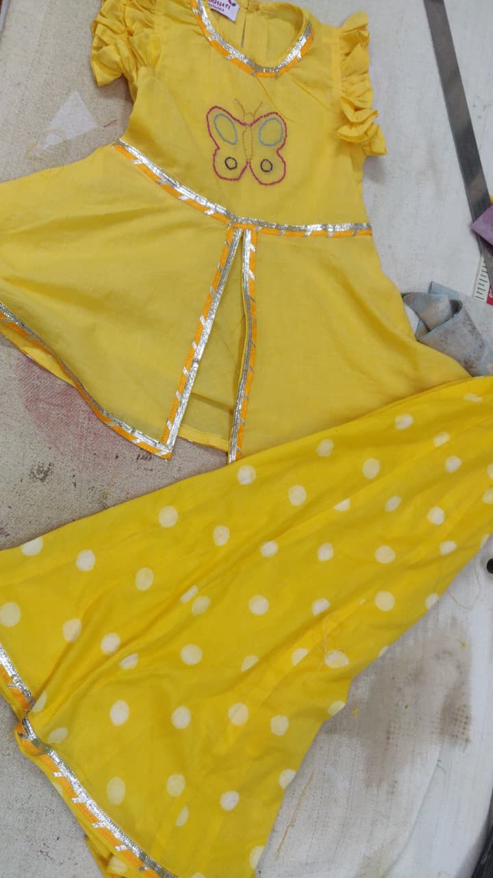 Yellow polka dot peplum and palazzo set - set of 2