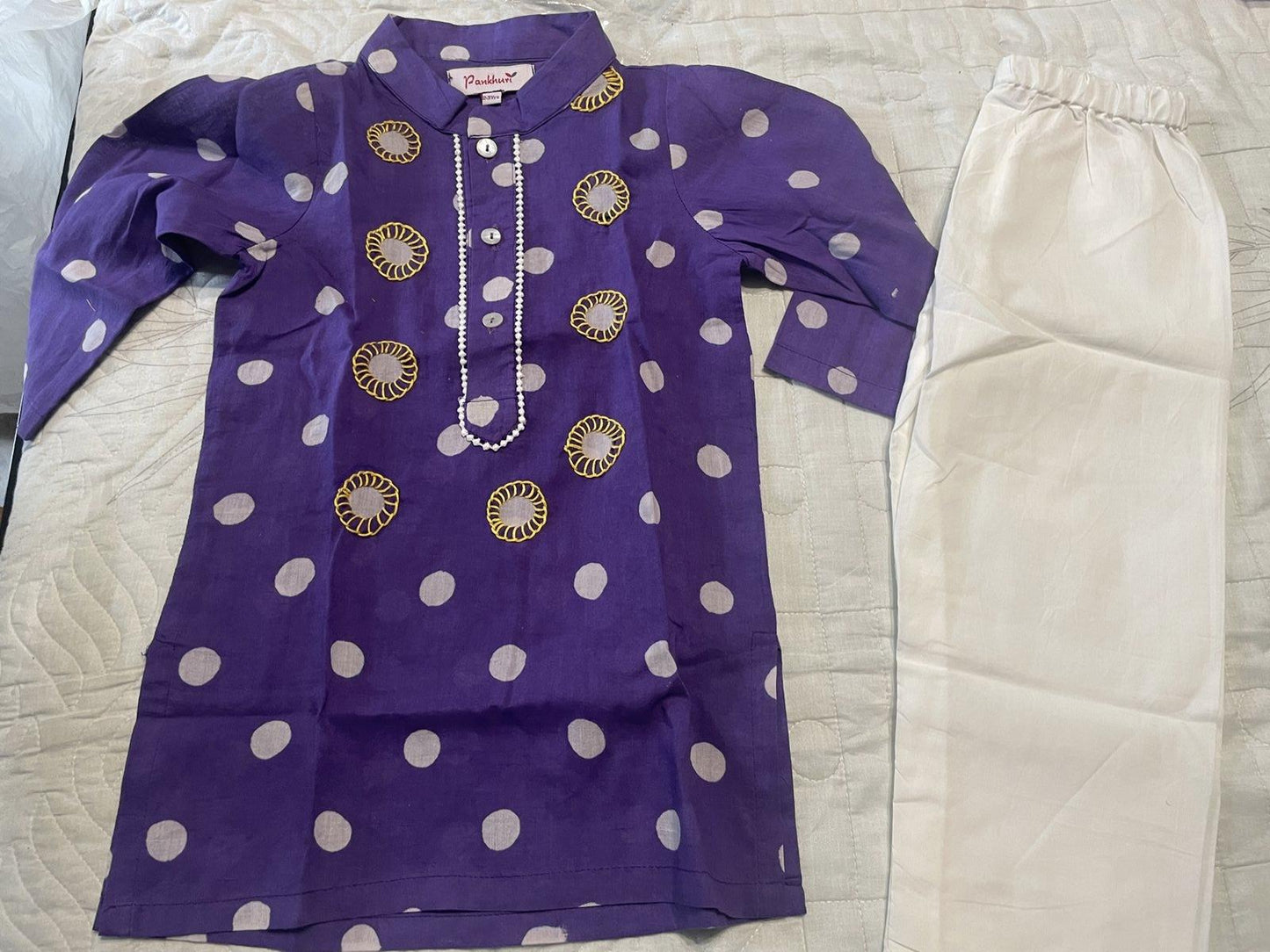 Purple polka dot hand block printed kurta and pants