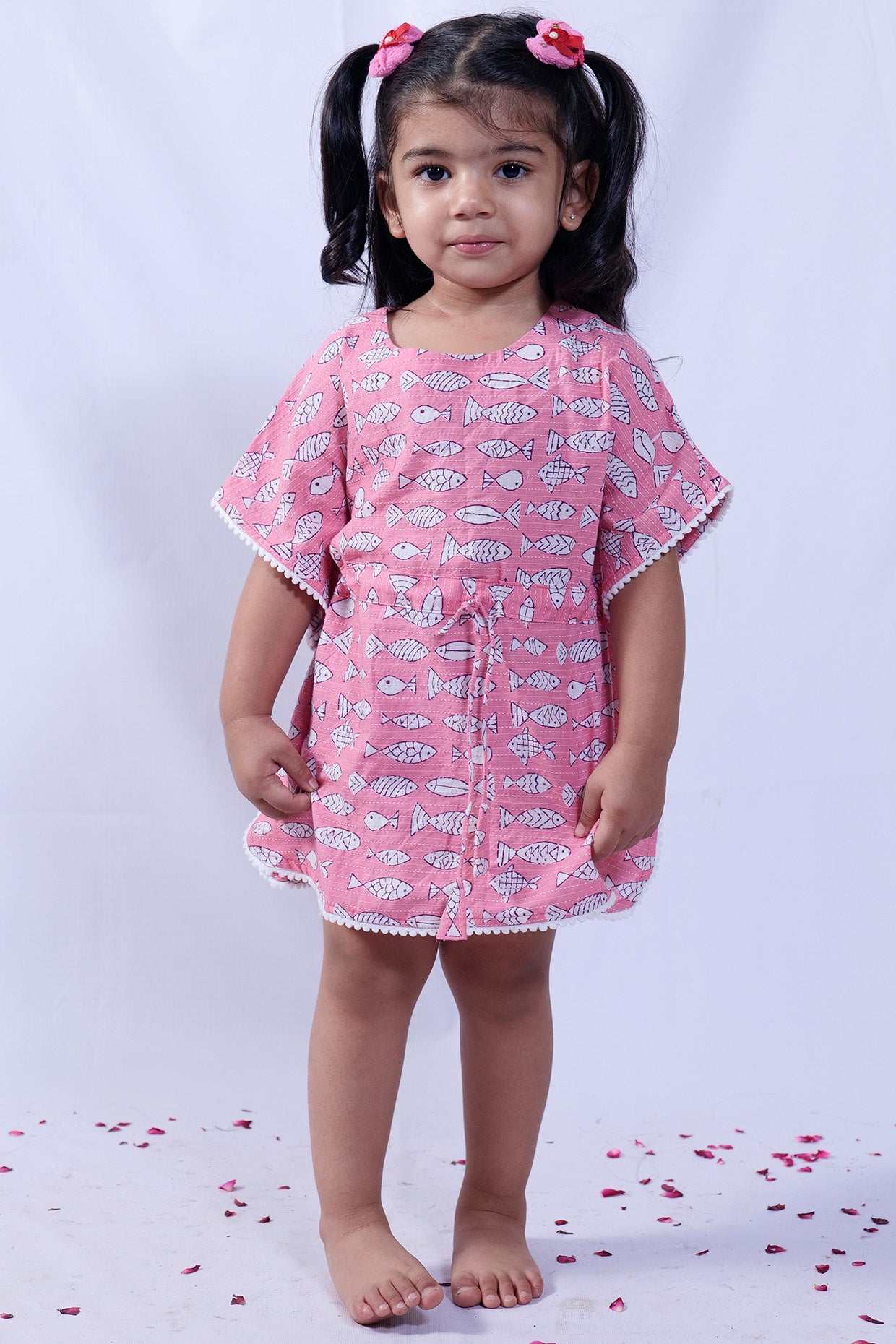 Pink Hand Block Printed Kaftan For Girls by Pankhuri by Priyanka - Kids at Pernia's Pop Up Shop