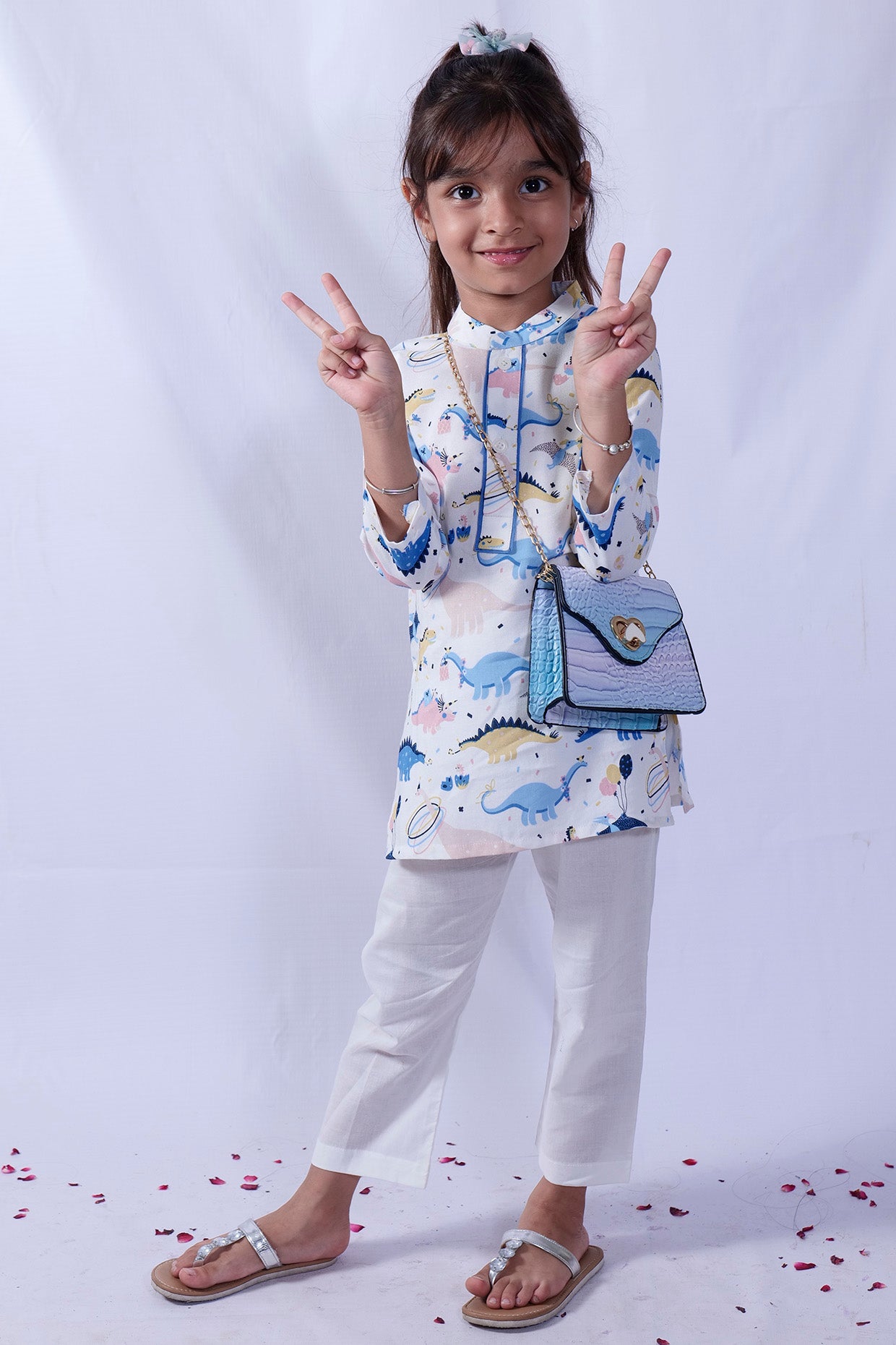 White Rayon & Cotton Printed Kurta Set For Boys by Pankhuri by Priyanka - Kids at Pernia's Pop Up Shop